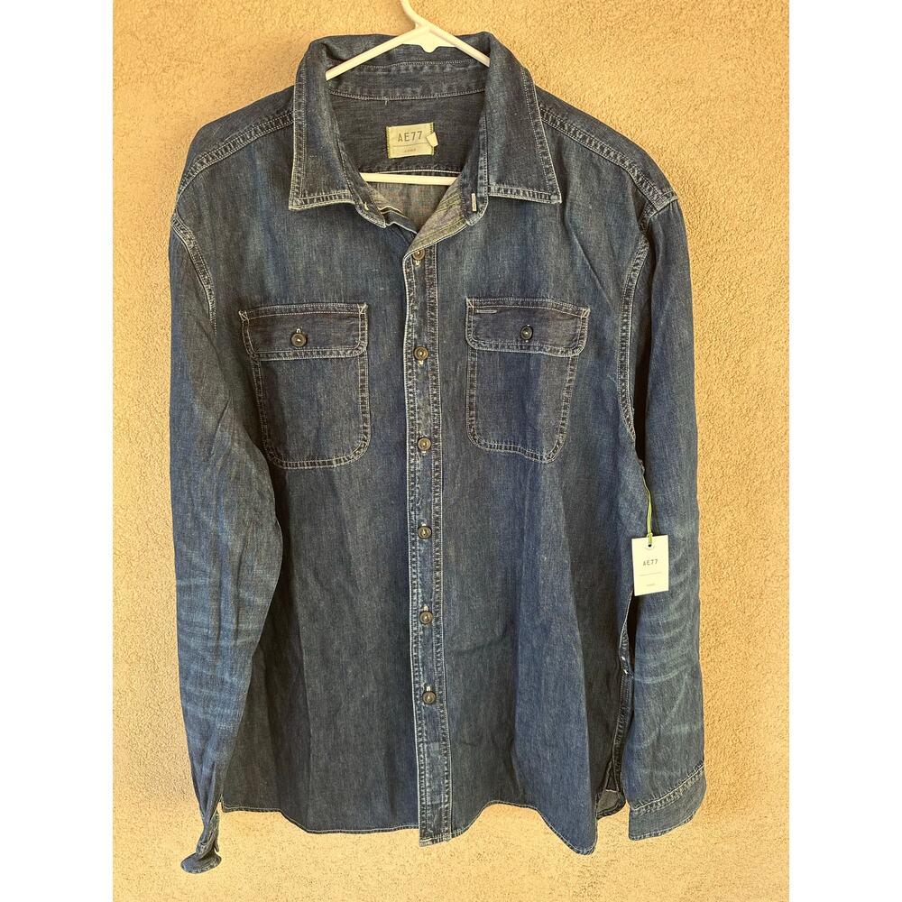 American Eagle Outfitters Men’s Dark Blue Denim Button-Down Shirt
